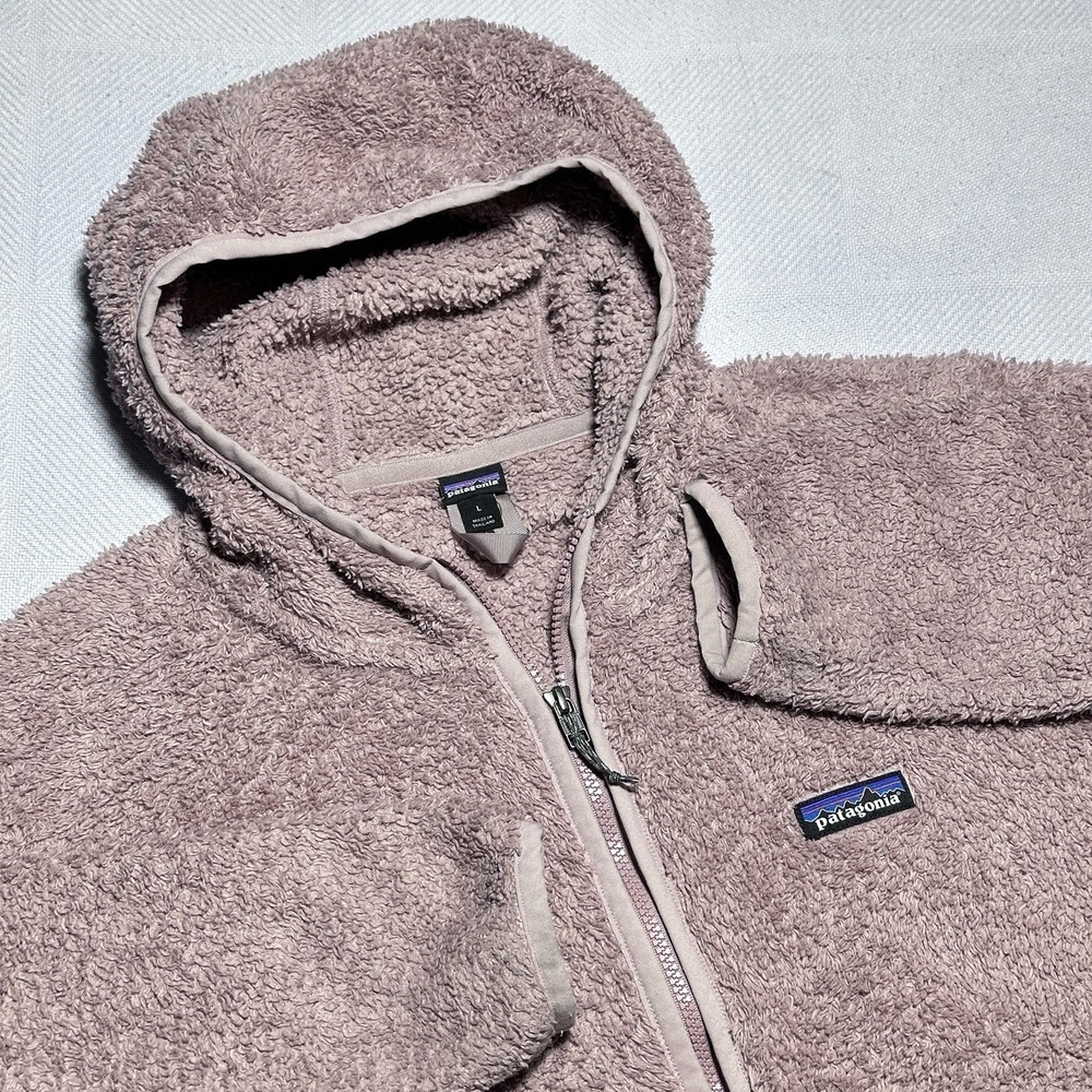 Patagonia Los Gatos Hooded Pullover Women Large Teddy Fleece 1/2 Zip Hazy Purple